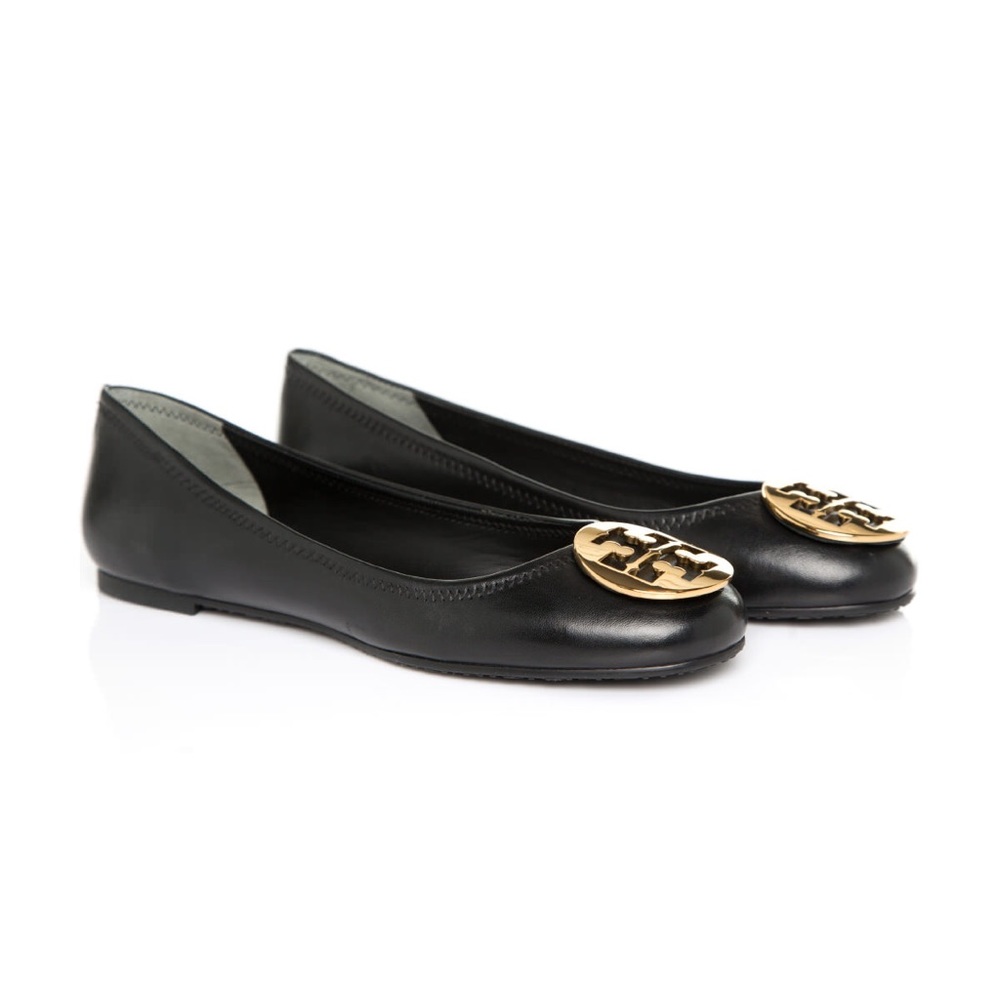 Tory Burch Reva Ballerina Flat - Black and Gold